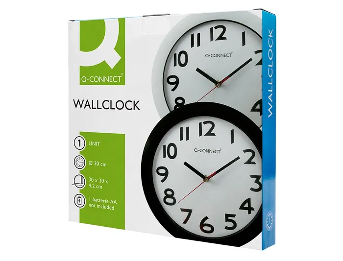 Q-connect Reloj de Pared Redondo Plástico Oficina 30 cm Marco Blanco