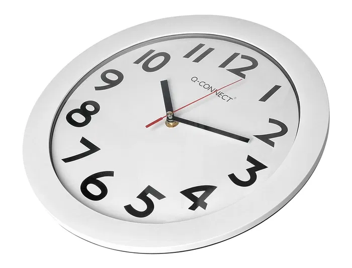 Q-connect Reloj de Pared Redondo Plástico Oficina 30 cm Marco Blanco