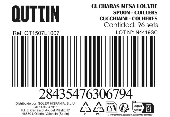 Inde Set 3 Cucharas de Mesa "Louvre" Acero Inoxidable 2mm (12 Cajas)