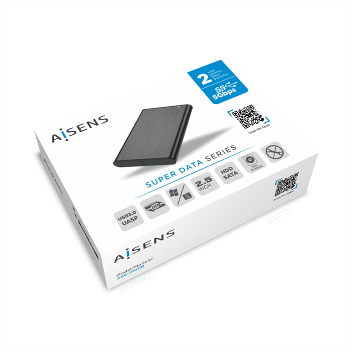 Aisens ASE-2525B Caja Externa 2,5 pulg. SATA a USB 3.0/3.1 Gen 1, Negra