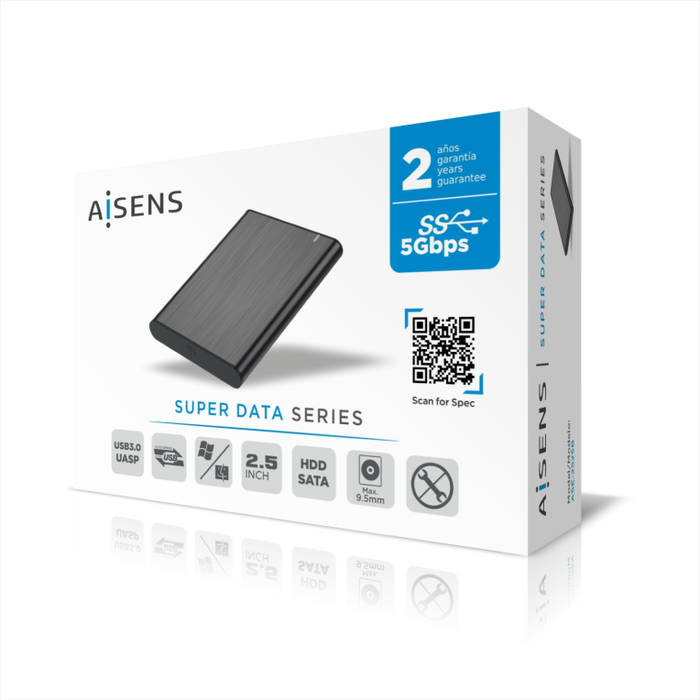 Aisens ASE-2525B Caja Externa 2,5 pulg. SATA a USB 3.0/3.1 Gen 1, Negra