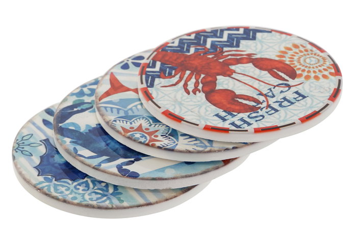 DKD Home Decor Posavasos Dolomite Marino Surtido de 12 Unidades