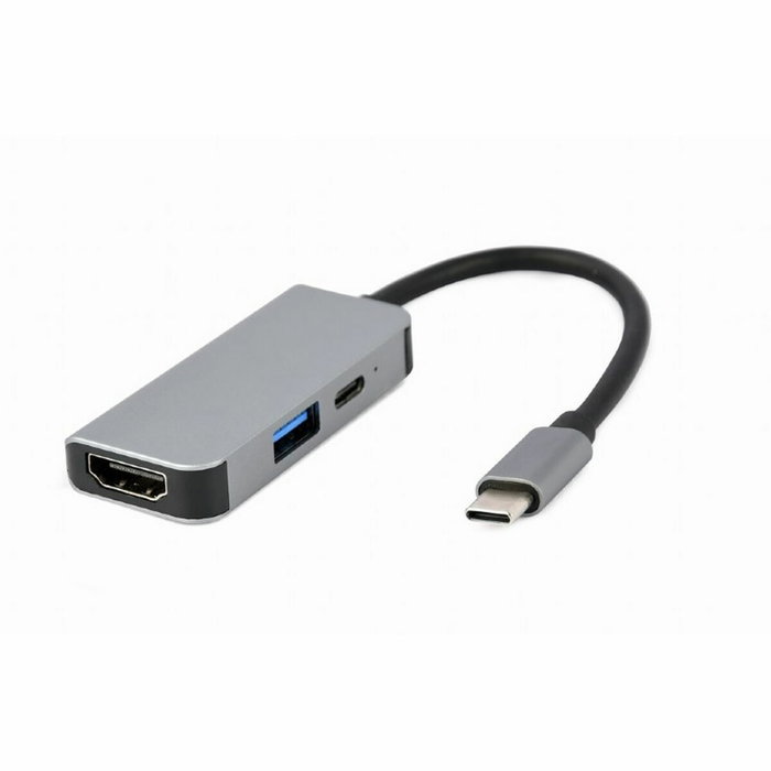 Gembird A-CM-COMBO3-02 Adaptador Multi Puerto 3 en 1 USB, HDMI y PD Plata Gembird A-CM-COMBO3-02 Adaptador Multi Puerto 3 en 1 USB, HDMI y PD Plata