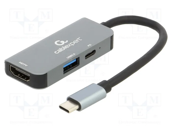 Gembird A-CM-COMBO3-02 Adaptador Multi Puerto 3 en 1 USB-C, HDMI 4K y PD Plata