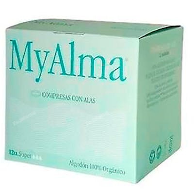 MYALMA Compresas Super con Alas 100% Algodón Orgánico 14 Uds. Algodón y Celulosa Libre de Cloro MYALMA Compresas Super con Alas 100% Algodón Orgánico 14 Uds. Algodón y Celulosa Libre de Cloro