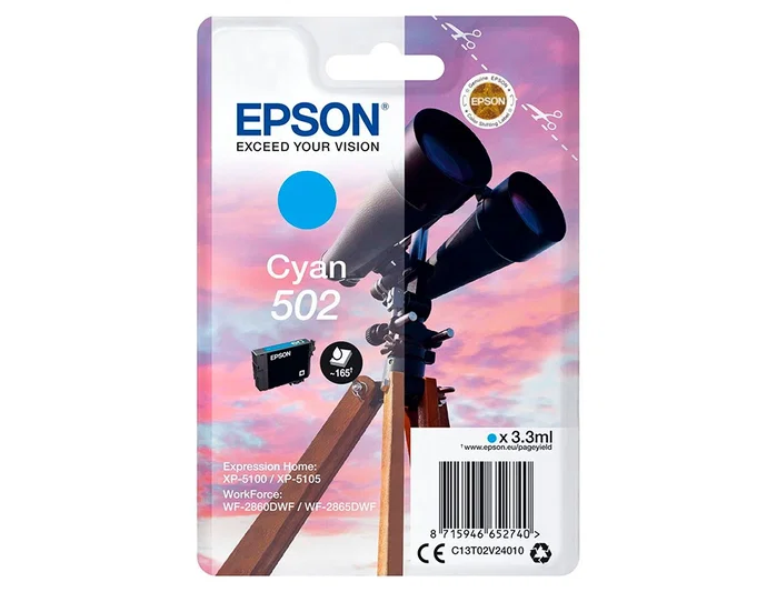 Epson Singlepack Cyan 502 Ink (C13T02V24010) de Rendimiento Estándar