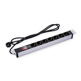 VALUE Regleta de 19 pulgadas con 7 salidas AC y protección contra sobrecargas, 1,8 m
