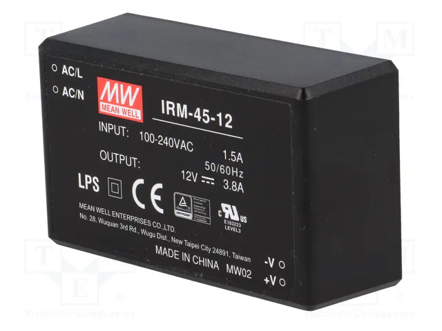 MEAN WELL IRM-45-12 Convertidor AC/DC 45,6W 12VDC