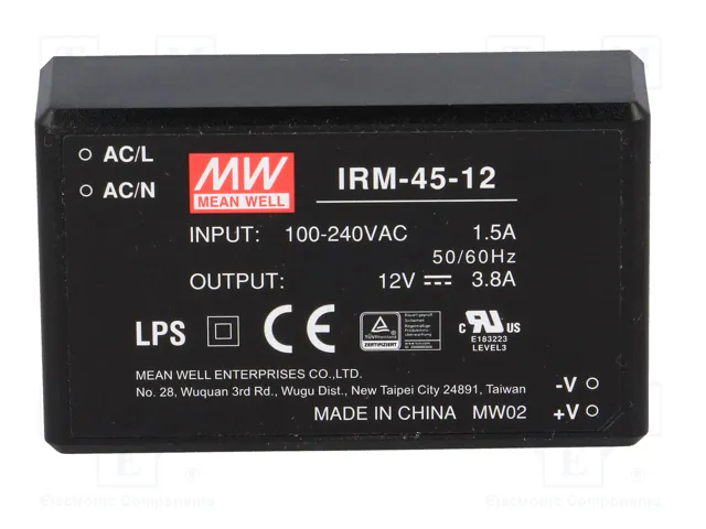 MEAN WELL IRM-45-12 Convertidor AC/DC 45,6W 12VDC