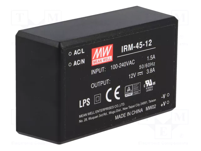 MEAN WELL IRM-45-12 Convertidor AC/DC 45,6W 12VDC