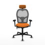 Silla de oficina Jorquera con mecanismo Sincro/Traslack tapizada con Similpiel color Naranja y malla color Gris. Equipada con lumbar 1D, Brazos 3D, Cabecero 2D y Ruedas 65 mm parqué