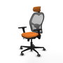 Silla de oficina Jorquera con mecanismo Sincro/Traslack tapizada con Similpiel color Naranja y malla color Gris. Equipada con lumbar 1D, Brazos 3D, Cabecero 2D y Ruedas 65 mm parqué