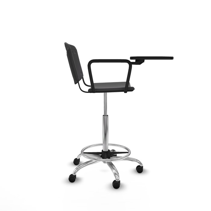 Taburete Robledo con mecanismo Giratorio de PVC color Negro. Equipado con Base cromada, No aplica y Ruedas autofrenantes