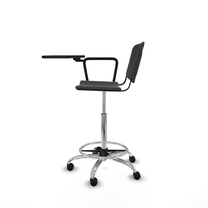 Taburete Robledo con mecanismo Giratorio de PVC color Negro. Equipado con Base cromada, No aplica y Ruedas autofrenantes