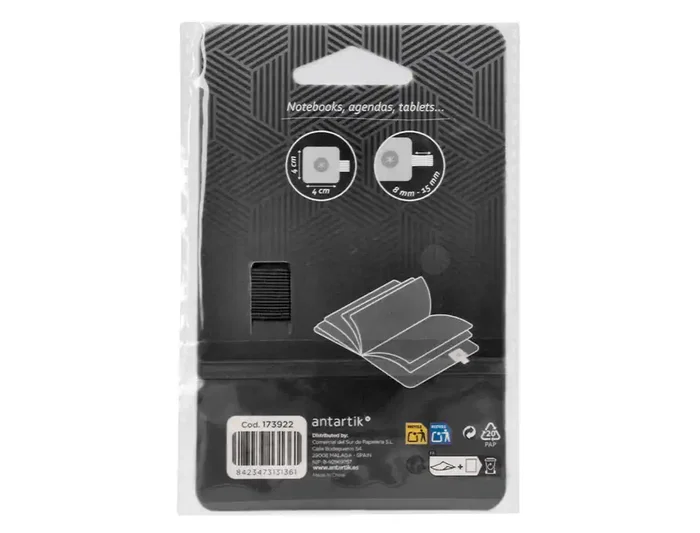 Antartik Portaboligrafos Autoadhesivo para Cuaderno Note con Elastico hasta 15 mm Grosor, Negro