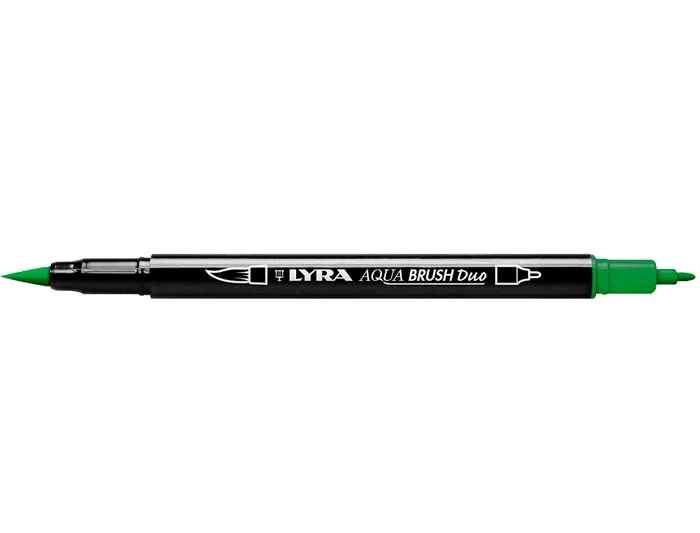 Lyra Rotulador Aqua Brush Acuarelable Doble Punta Fina y Pincel, Tinta Base Agua, Color Verde