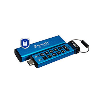 Kingston IronKey Keypad 200C 32GB USB-C USB 3.2 Gen 1, Llavero Seguro con Teclado PIN, Encriptación AES-256 Hardware FIPS 140-3, IP68, Color Azul
