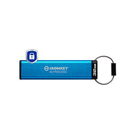 Kingston IronKey Keypad 200C 32GB USB-C USB 3.2 Gen 1, Llavero Seguro con Teclado PIN, Encriptación AES-256 Hardware FIPS 140-3, IP68, Color Azul