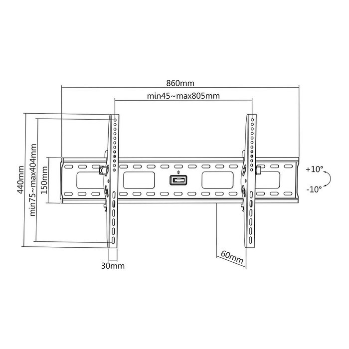 MANHATTAN Soporte de pared para TV Flachbildschirm-Wandhalterung, ajuste de inclinación, pantallas 37" a 85" (94-215.9 cm), VESA 200x200 a 800x400 mm, carga máx. 75 kg, negro