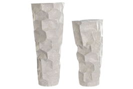 DKD Home Decor Jarrón Moderno Beige Metal Set de 2 Piezas 19 x 19 x 48 cm