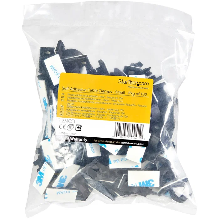 StarTech.com CBMCC1 - Pack de 100 Clips para Cable Autoadhesivos (3M), Negro, Nylon 66, Organizador de Cables para Escritorio, Oficina, Diámetro Haz 5.5mm