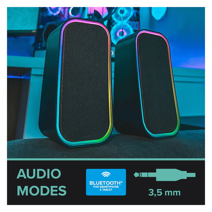 Speedlink TOKEN Altavoces Gaming RGB Estéreo 2.0 Inalámbricos y Alámbricos para PC, Negro