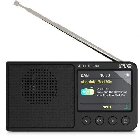 SPC Radio Portátil Jetty Lite DAB+ Negra 4591N | Radio Digital FM Bluetooth Pantalla TFT 2.4" Batería 7h | Ideal para Viajes y Uso Diario