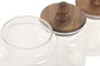 DKD Home Decor Set de 3 Botes de Cristal y Acacia 1,7L