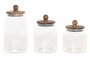 DKD Home Decor Set de 3 Botes de Cristal y Acacia 1,7L