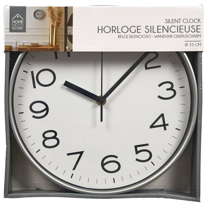 Home Deco Factory Reloj de Pared Silencioso Studio, Diámetro 25 cm, Colección Essentiel, Funciona con Pila AA