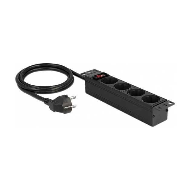 DeLOCK Toma de corriente de 10″ 4-fach con interruptor y contacto de protección, 1U, negro