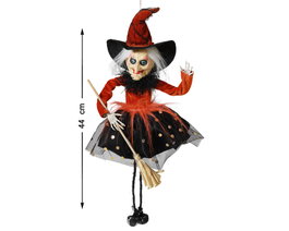 Bruja Colgante Decoración Halloween 44 cm con Vestido Rojo y Cascabeles - Figura Animada Espeluznante para Fiestas, Porches y Escaparates