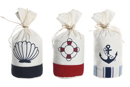 DKD Home Decor Sujetapuertas Mediterraneo Blanco, Azul, Poliester, Arena, 12 x 12 x 22 cm (3 Unidades)