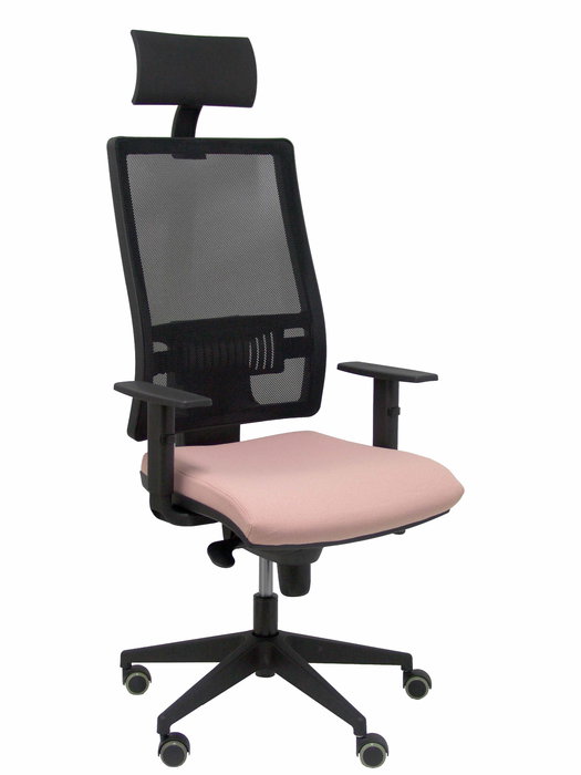 Silla de oficina Horna con mecanismo Sincro tapizada con Tela color Rosa pálido y malla color Negro. Equipada con lumbar 1D, Brazos 1D, Cabecero Fijo y Ruedas de parqué Silla de oficina Horna con mecanismo Sincro tapizada con Tela color Rosa pálido y malla color Negro. Equipada con lumbar 1D, Brazos 1D, Cabecero Fijo y Ruedas de parqué