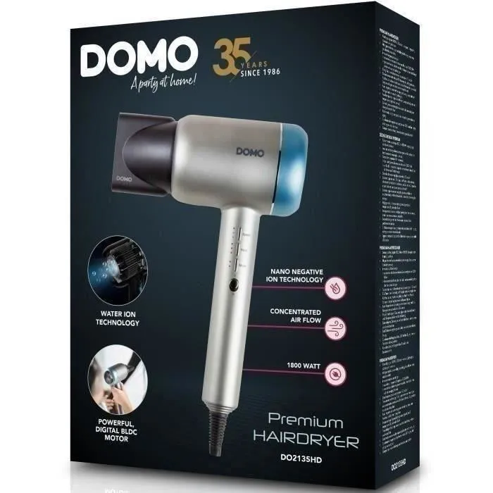 Domo Secador de Pelo DO2135HD - 1800W de Potencia Secado Profesional Rápido Domo Secador de Pelo DO2135HD - 1800W de Potencia Secado Profesional Rápido