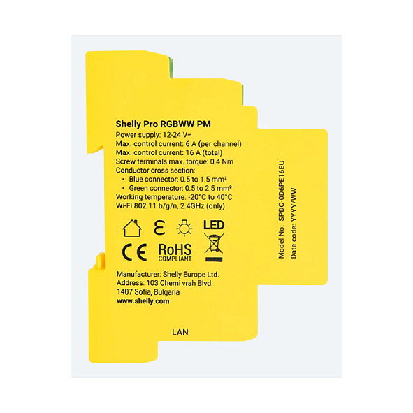 Shelly Pro RGBWW PM Controlador LED RGBWW Inalámbrico, LAN, Bluetooth