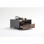 Trends International Mesa de centro cuadrada de madera envejecida y gris con doble tapa y 1 cajón