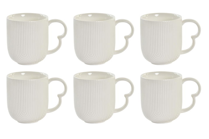 DKD Home Decor Set de 4 Tazas de Porcelana y Bambú Blanco y Natural 350ml