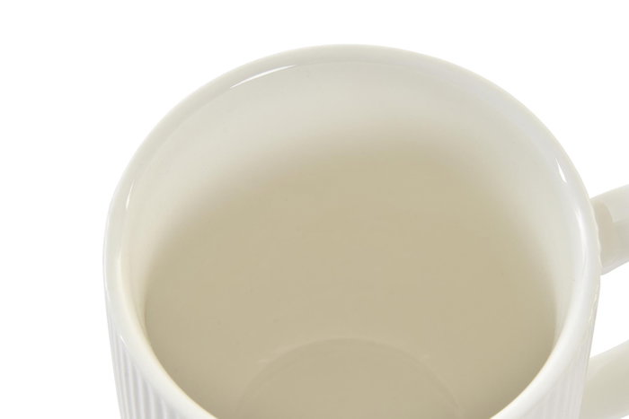 DKD Home Decor Set de 4 Tazas de Porcelana y Bambú Blanco y Natural 350ml