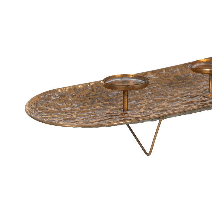 Centro 3 Portavelas Oro Metal Decoración 78 X 28 X 11,50 cm