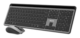 NGS Eclipse - Pack Teclado y Ratón Inalámbrico Recargable con Conexión RF 2.4GHz + Bluetooth, QWERTY Inglés, Gris, Teclas Silenciosas, DPI Ajustable, Incluye Ratón
