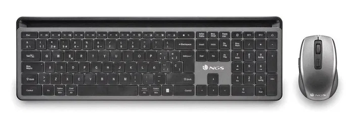 NGS Eclipse - Pack Teclado y Ratón Inalámbrico Recargable con Conexión RF 2.4GHz + Bluetooth, QWERTY Inglés, Gris, Teclas Silenciosas, DPI Ajustable, Incluye Ratón