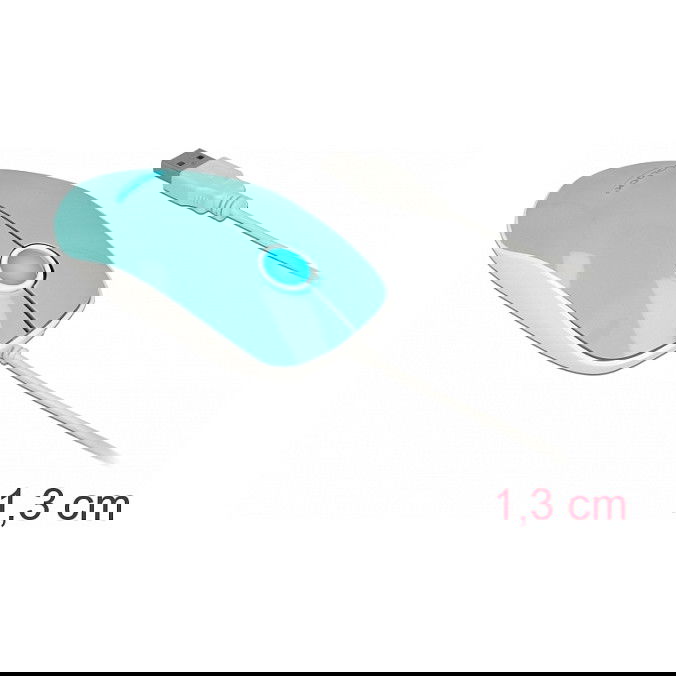 DeLOCK 12538 Ratón Óptico USB Ambidiestro con LED de 3 Botones, 1200 DPI, Color Turquesa, 1.3 m de Cable, Plug and Play, para PC/Portátil, Windows/Mac OS