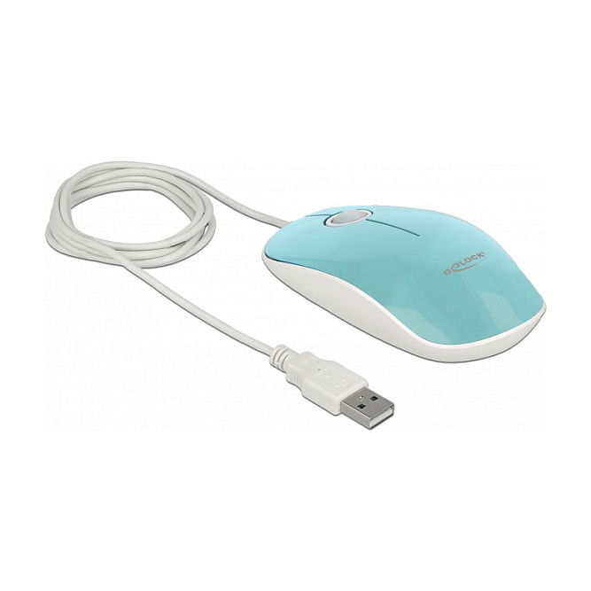DeLOCK 12538 Ratón Óptico USB Ambidiestro con LED de 3 Botones, 1200 DPI, Color Turquesa, 1.3 m de Cable, Plug and Play, para PC/Portátil, Windows/Mac OS