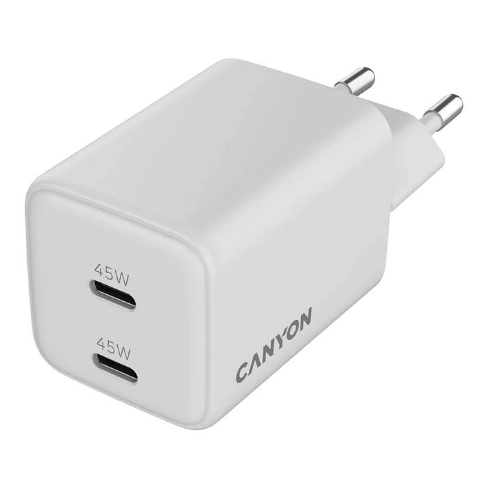 Canyon Cargador CU45CC GaN 45W 2xPuertos USB-C PD Blanco para Unión Europea, Carga Rápida Canyon Cargador CU45CC GaN 45W 2xPuertos USB-C PD Blanco para Unión Europea, Carga Rápida