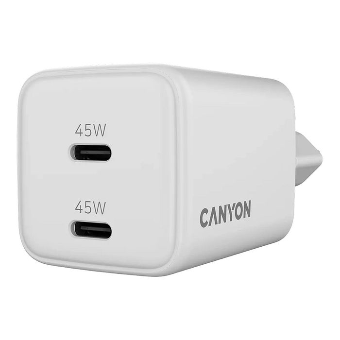 Canyon Cargador CU45CC GaN 45W 2xPuertos USB-C PD Blanco para Unión Europea, Carga Rápida Canyon Cargador CU45CC GaN 45W 2xPuertos USB-C PD Blanco para Unión Europea, Carga Rápida