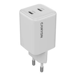 Canyon Cargador CU45CC GaN 45W 2xPuertos USB-C PD Blanco para Unión Europea, Carga Rápida