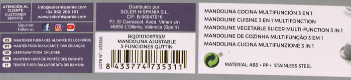 Quttin Mandolina Ajustable 3-Función (Pack de 6 Unidades) 32.1 x 6.1 x 14 cm