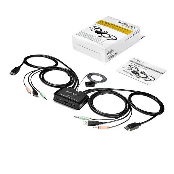 StarTech Switch KVM 2 Puertos DisplayPort 4K60 con Cables Integrados