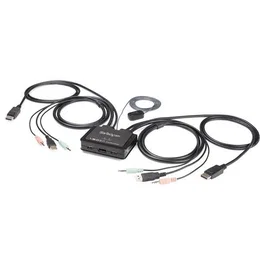 StarTech Switch KVM de 2 Puertos DisplayPort 4K60Hz con Cables Incorporados, USB A, USB